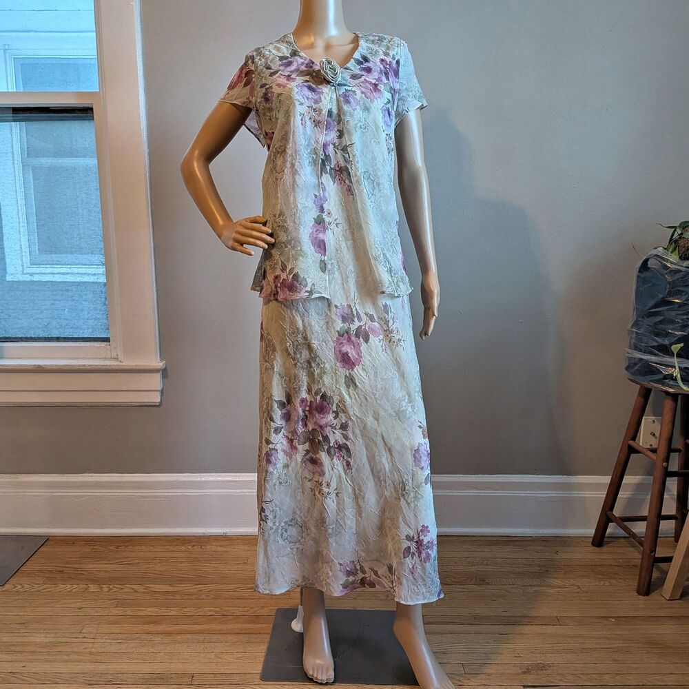 Vintage 90s Miss Dorby Green Floral Maxi Dress Fairycore Grunge Size 14